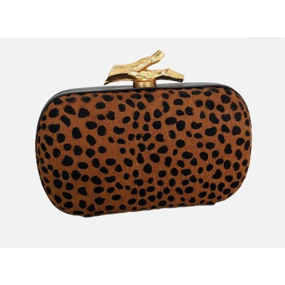DVF Diane von Furstenberg Calf Hair LEOPARD Print Lytton Minaudiere Clutch - Picture 1 of 12